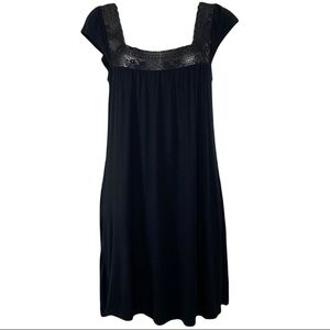 Black Night Gown Slip Night Dress Lace Trim Plume